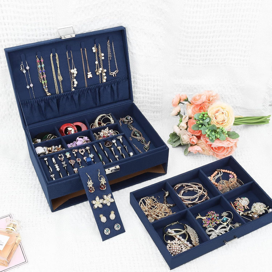 Schmuckkasten, Schmuckkästchen mit Schubladen für Damen Mädchen, Samt Schmuckbox Schmuckschatulle Gr