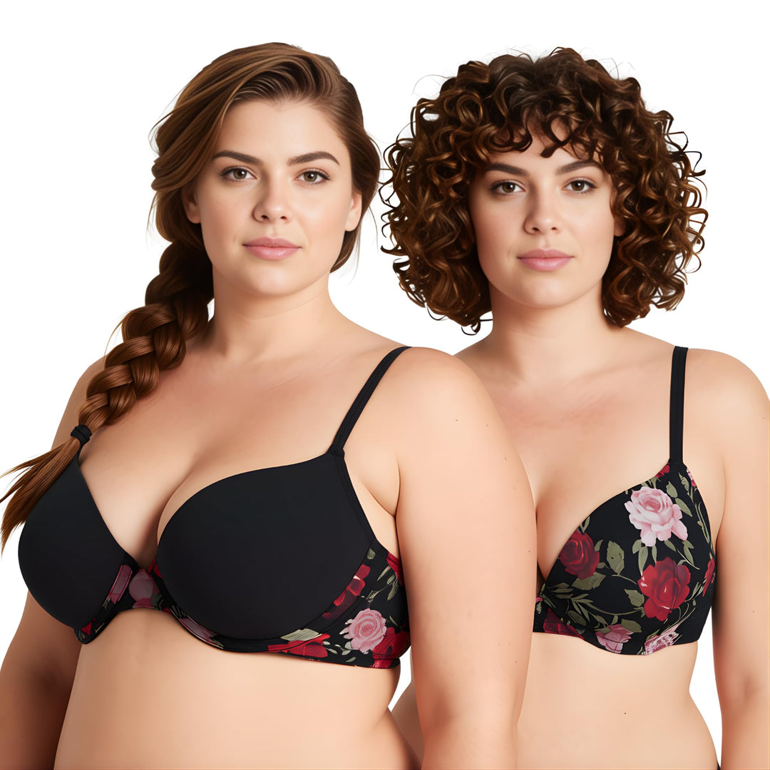 Curve Muse Damen Push Up Übergrösse Perfekt Gestalten 1 Tasse hinzufügen Bügel-BHS 70F Schwarzer Dru