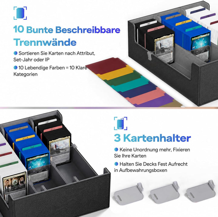 Sammelkarten-Aufbewahrungsboxen für 1800+ Karten, Premium Magnetic Deck Boxen, Leather Deck Case mit
