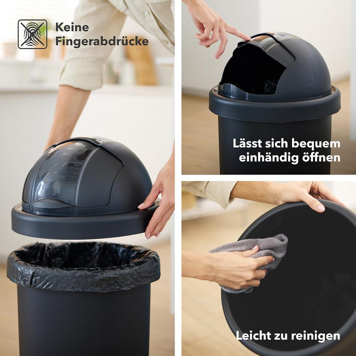 Rotho ROLL BOB runder Mülleimer mit Deckel 30 l, Leicht zu bedienen, Hygienisch, Kunststoff, schwarz