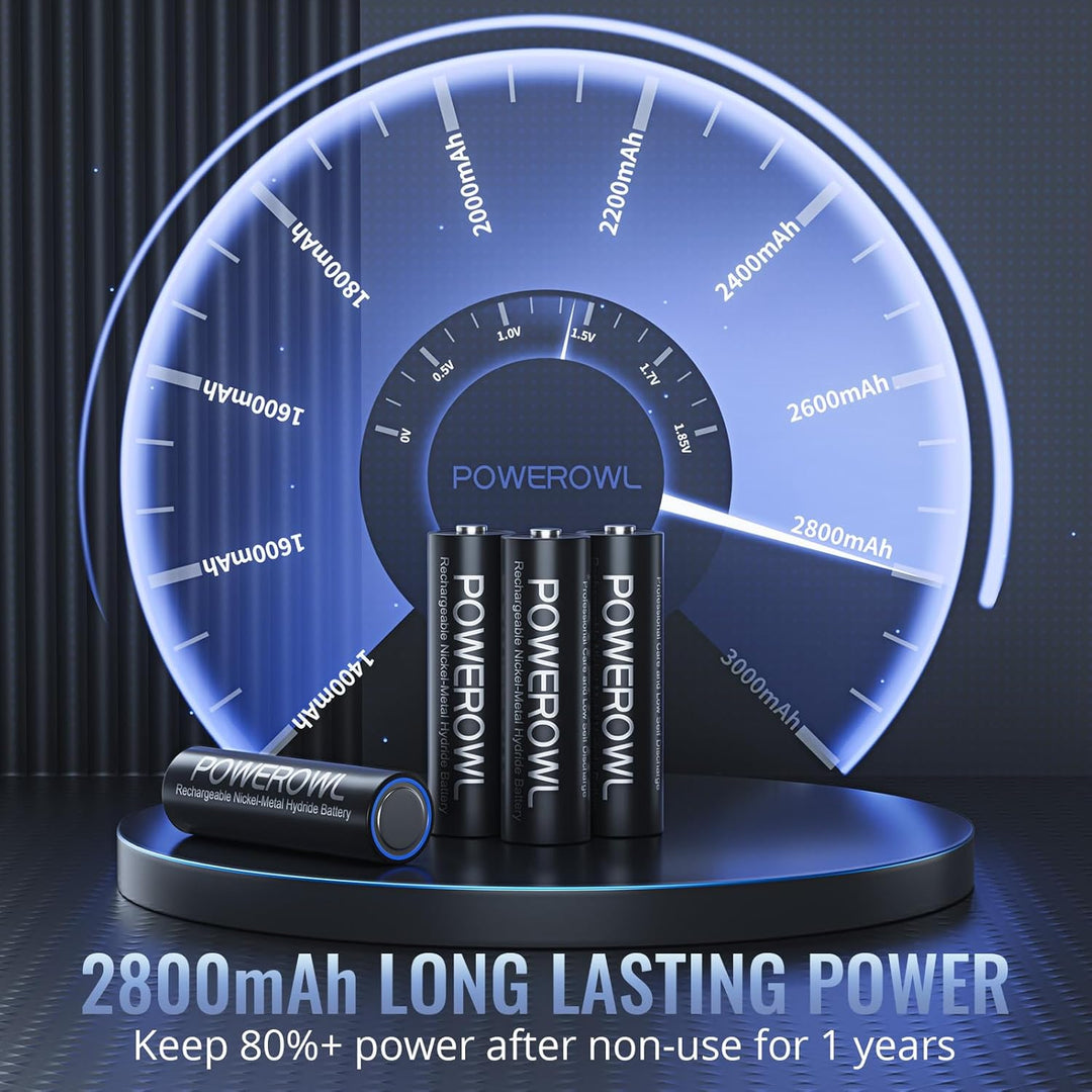 POWEROWL AA Akku 2800mAh Wiederaufladbar Batterien AA 12 Stück (Geringe Selbstentladung, 1200 Zyklen