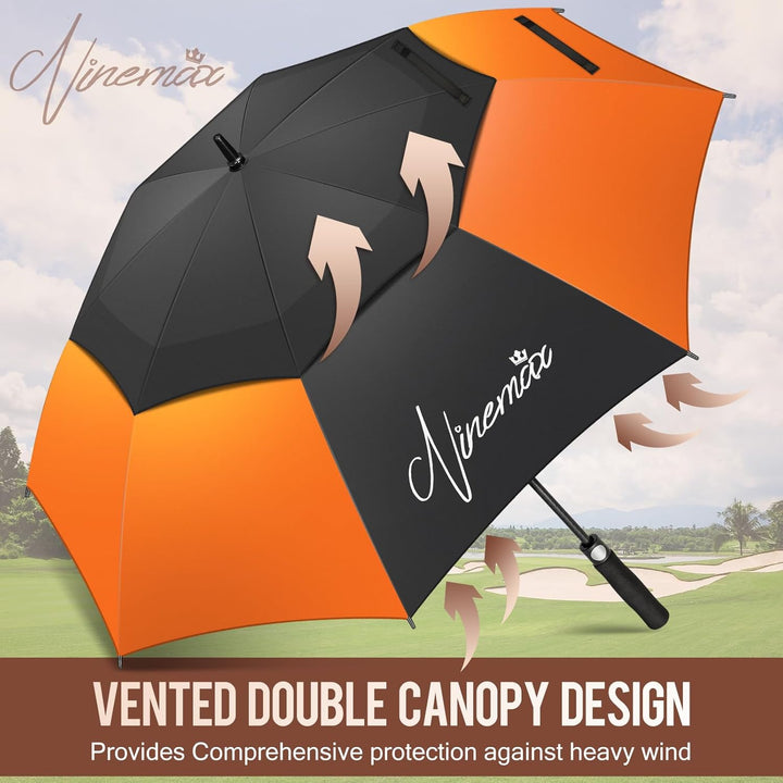 NINEMAX Golf Regenschirm Gross Sturmfest XL/XXL, Grosser Regenschirm Sturmfest Stabil, Golfschirm Gr
