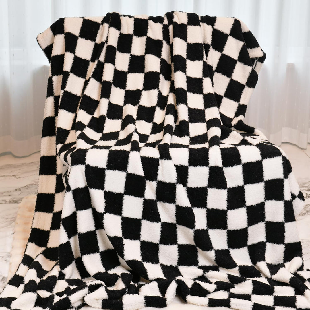 DREAMLANDING Schachbrettdecke, kariert, Schachbrett, Gingham-Überwurf, Decke, flauschig, gemütlich,