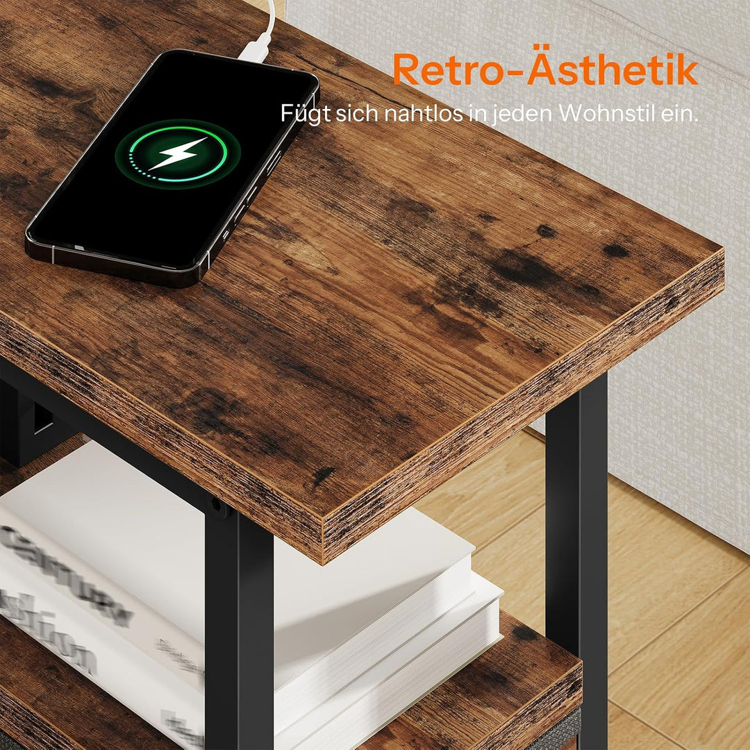 HOOBRO Nachttisch mit Ladestation, 1 Standardsteckdose, 2 USB-Anschlüsse, schmaler Beistelltisch, 3