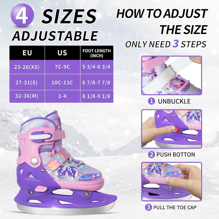 Nattork verstellbare Kinder Eisrutschen - 4 Grösse Schneeflocken Spitze-Up Skates mit warmem Plüsch
