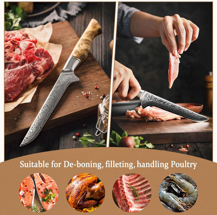 HEZHEN Ausbeinmesser,15.5cm-Filiermesser Profi Kochmesser mit scharfer Klinge Metzgermesser Ausbeine