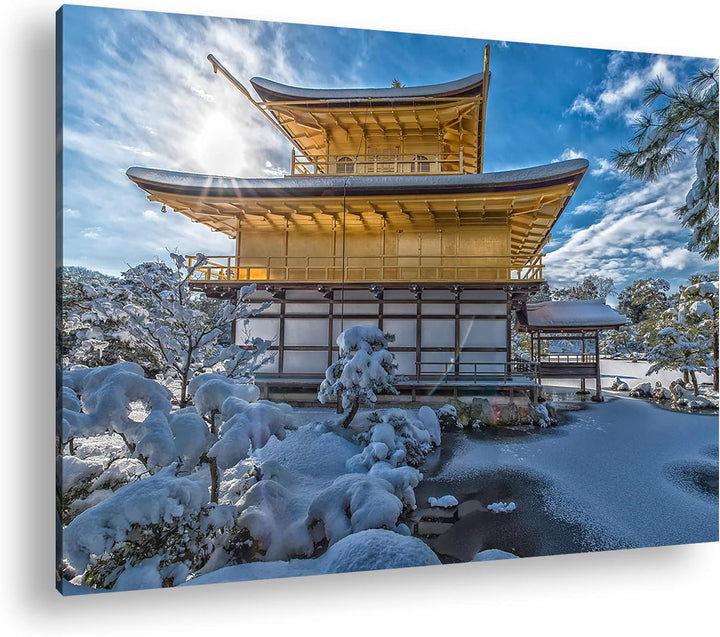 deyoli japanische Schneelandschaft des Kinkaku Ji-Tempels Format: 80x60 als Leinwandbild, Motiv fert