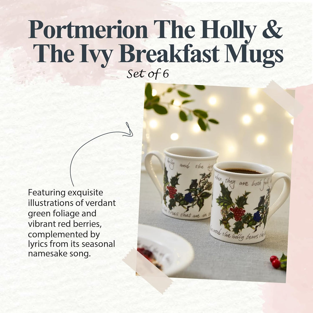 Portmeirion Stechpalmen- und Efeu-Frühstücksbecher, 6 Stück