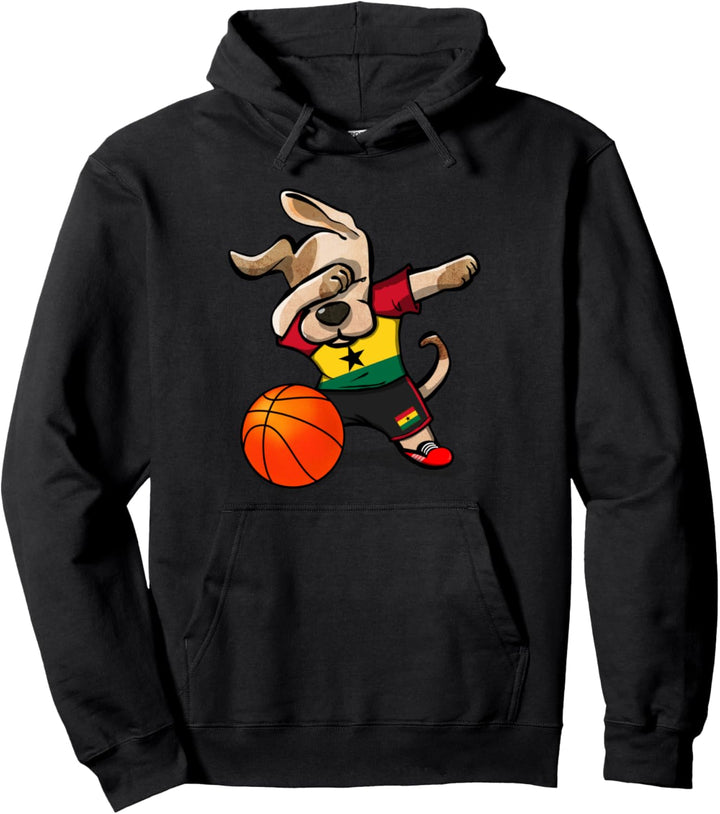 Funny Dabbing Dog Hund Ghana Basketball - Ghanaische Flagge Pullover Hoodie