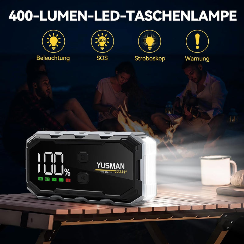 YUSMAN Starthilfe Powerbank, 4000A 12V Car Starthilfe Powerbank für 8L Benzin oder 6L Diesel, Tragba