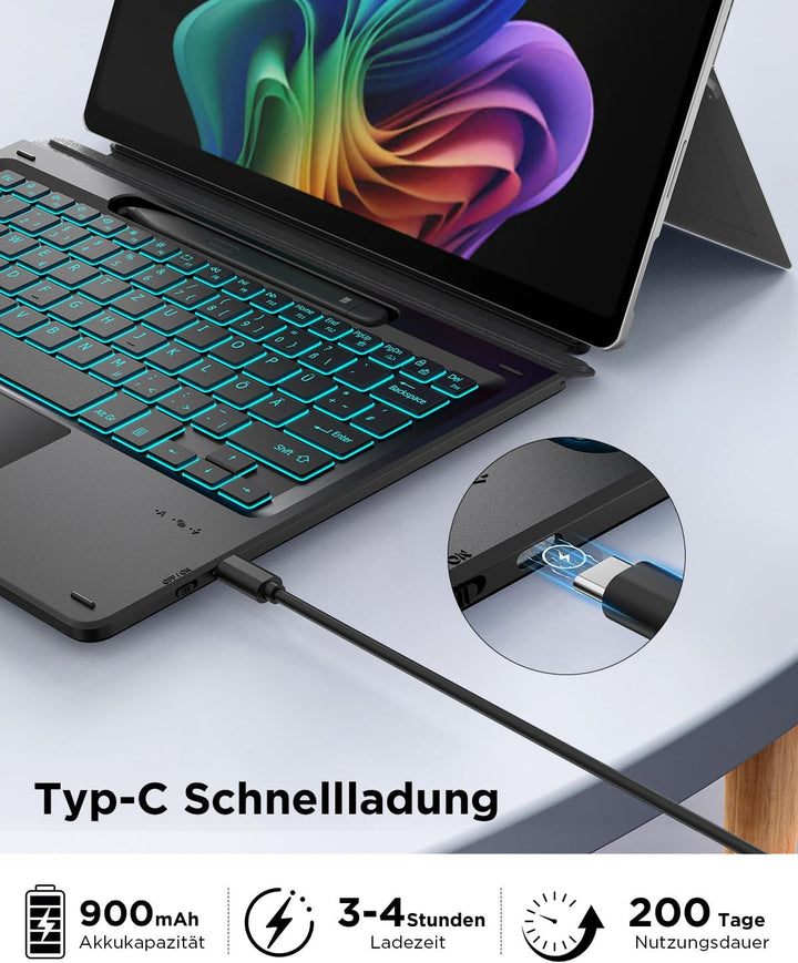 CACOE Bluetooth Tastatur für Surface Pro 12, Ultraslim Keyboard Type Cover für Surface Pro, 7-Farben
