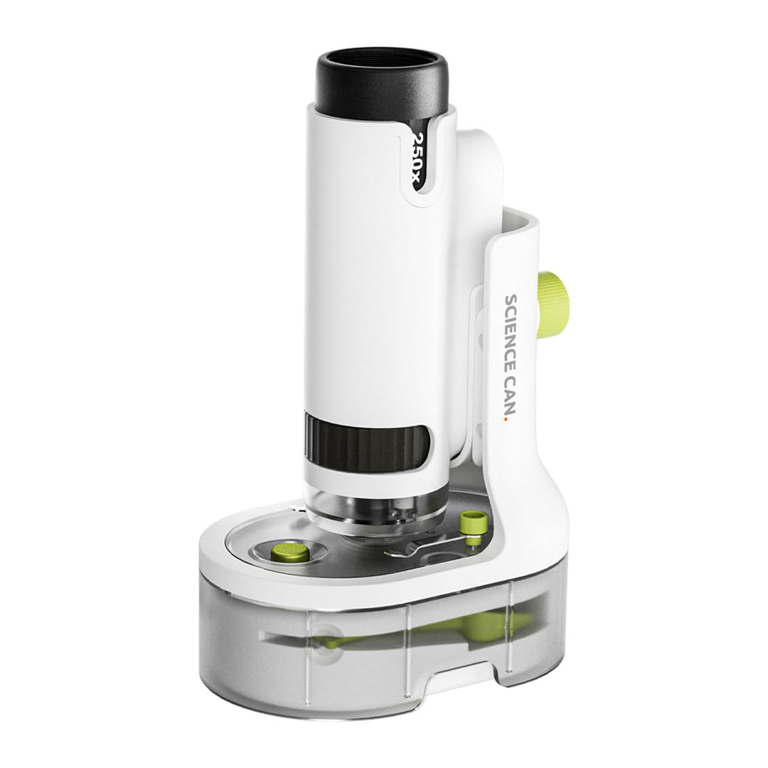 ScienceCan Mikroskop 250 Entdeckerset (Tragbares Mikroskop inkl. Ständer, Pinzette, Schaufel, Objekt