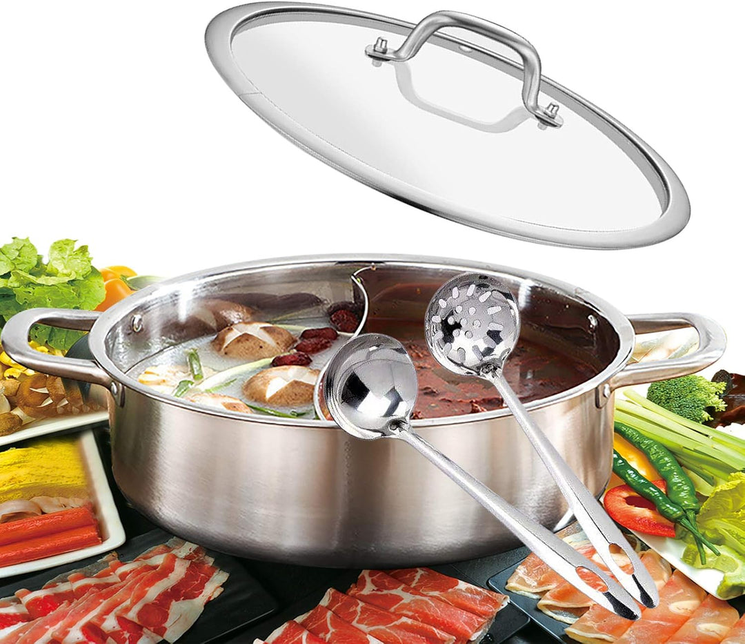 Kochtopf aus Edelstahl,Edelstahl Dual Side Hot Cookware Soup Induction Suppentopf Shabu Pot für Gas