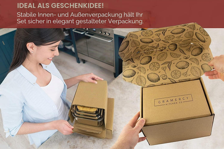 Gramercy 4x Glas Frischhaltedosen mit Deckel, Kunststoff- & BPA-freie Glasbehälter für Küche, Luftdi