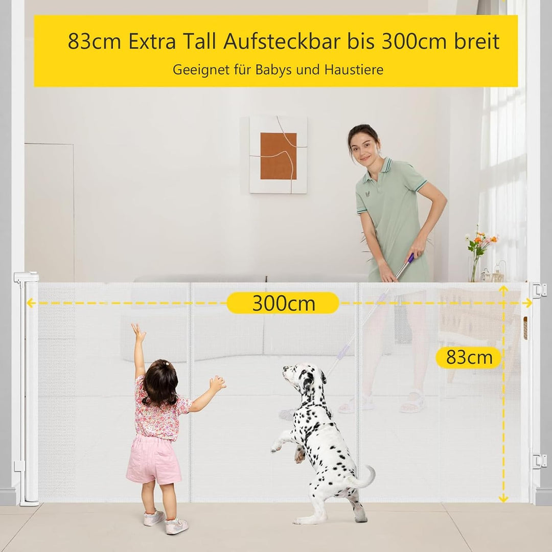 Treppenschutzgitter Ausziehbare für Babys,0-300cm,83cm Hoch Baby Absperrgitter Treppenschutzrollo,Ei