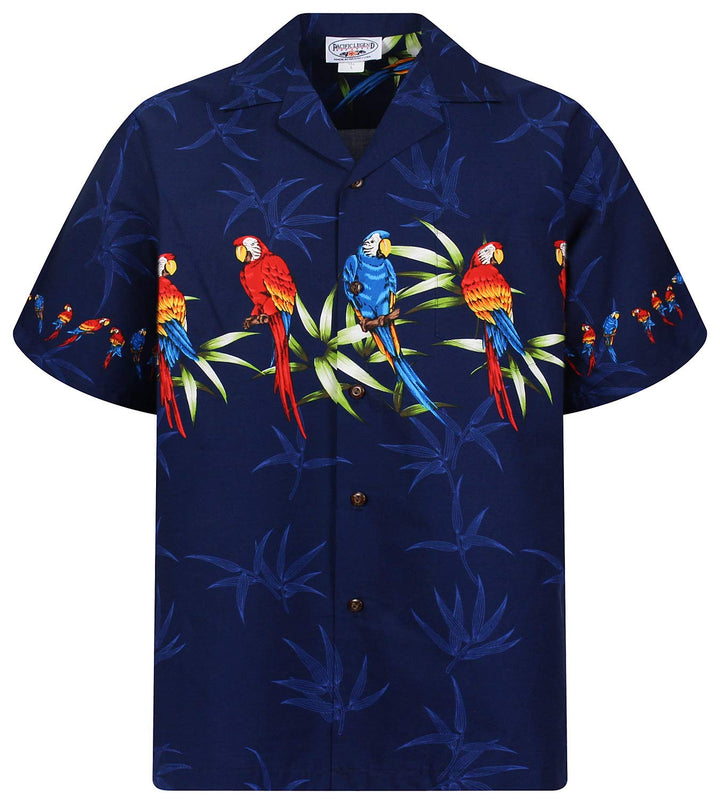 P.L.A. Pacific Legend Original Hawaiihemd, Kurzarm, Papagei Brustdruck, Blau, L