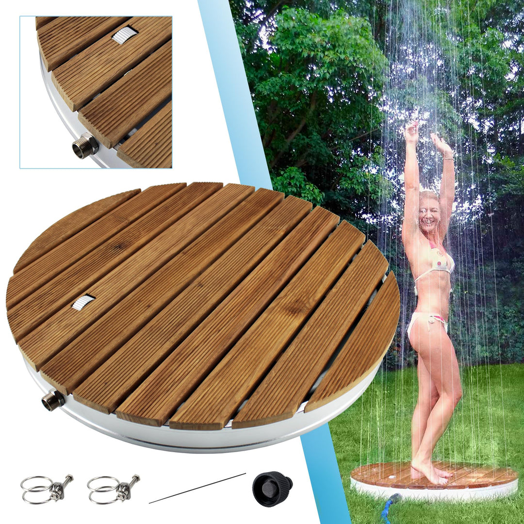 @tec Gartendusche Aussendusche aus massivem Teak-Holz, Mobile Bodendusche Campingdusche, Sauna- & Po