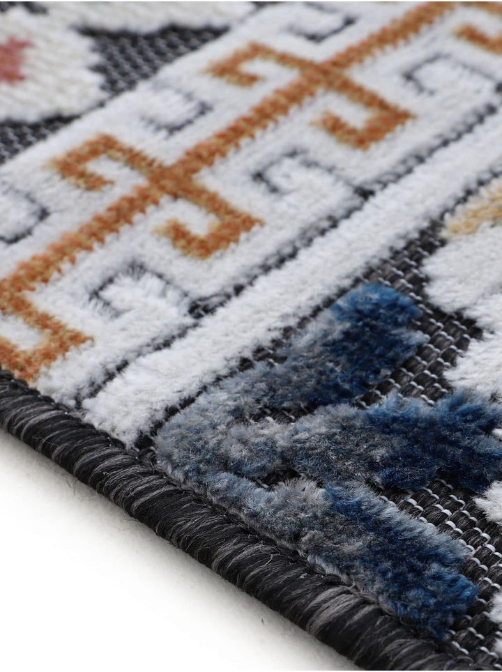 carpetfine In- und Outdoor Teppich Deja Rund Dunkelblau Ø 100 cm | Moderner Teppich Wetterfest für B