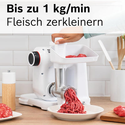 Bosch Fleischwolf MUZS2FWW, Fleischwolf-Aufsatz, Stopfer, Edelstahl Loch-Scheibe 4,5 mm, auch für Fi