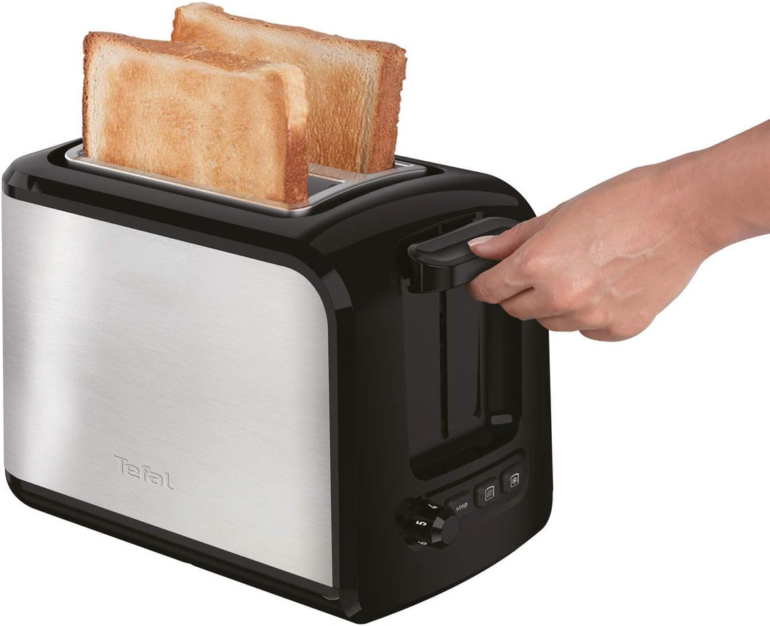 Tefal Express TT410D 2-Scheiben-Toaster, Schwarz, Edelstahl, 2 Scheiben, 850 W, 160 mm & Ultracompac