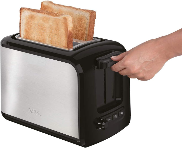Tefal Express TT410D 2-Scheiben-Toaster, Schwarz, Edelstahl, 2 Scheiben, 850 W, 160 mm & Ultracompac