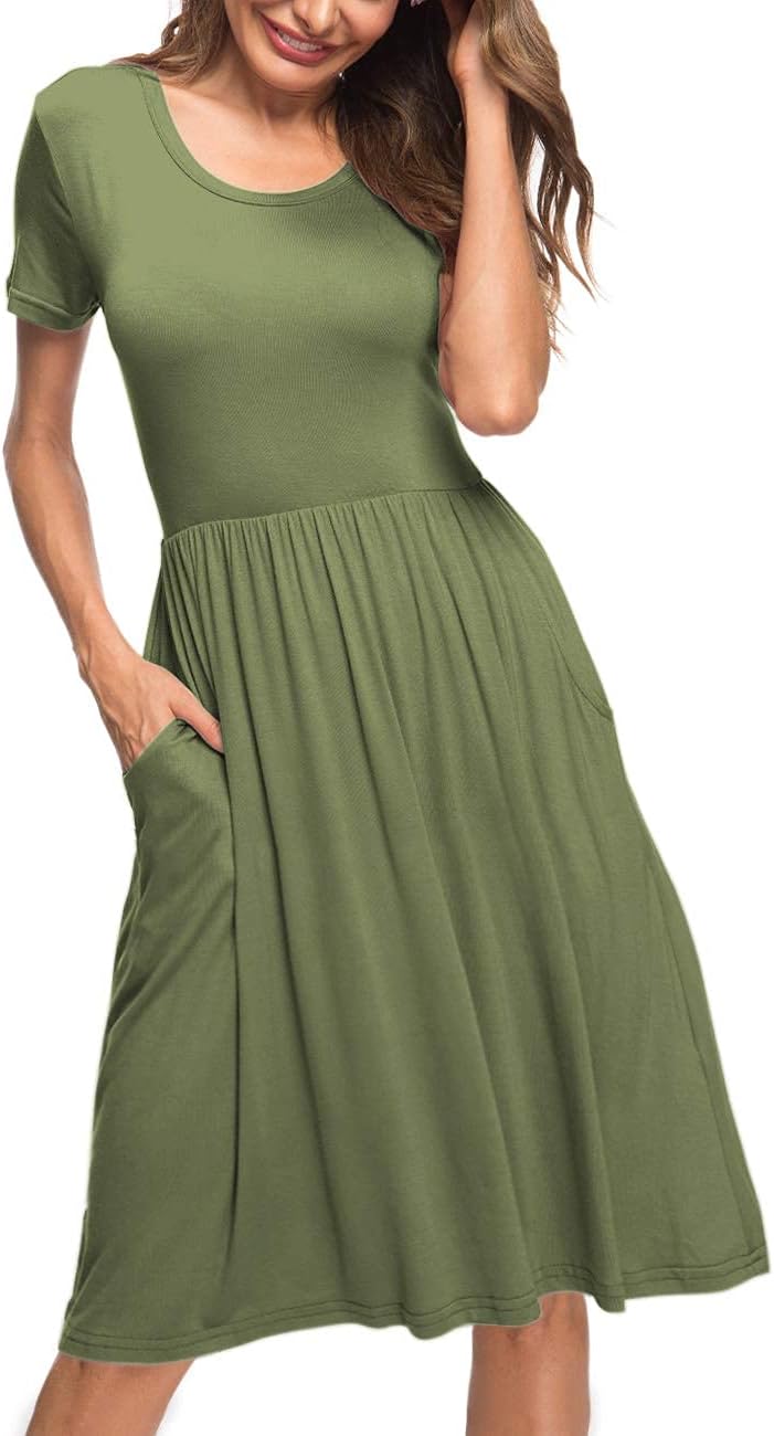 AUSELILY Damen Kleider Sommer Sommerkleider Knielang Kurzarm Empire Freizeitkleid Schicke Shirtkleid