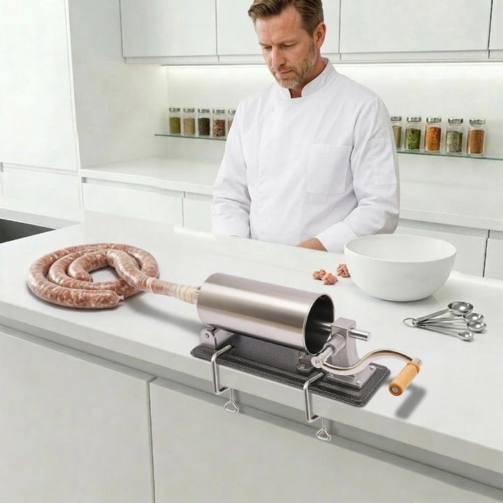 Wurstfüller aus Edelstahl 4L, Manueller Wurstfüllmaschine | 4 Füllrohren Fleischfüller Wurstspritze