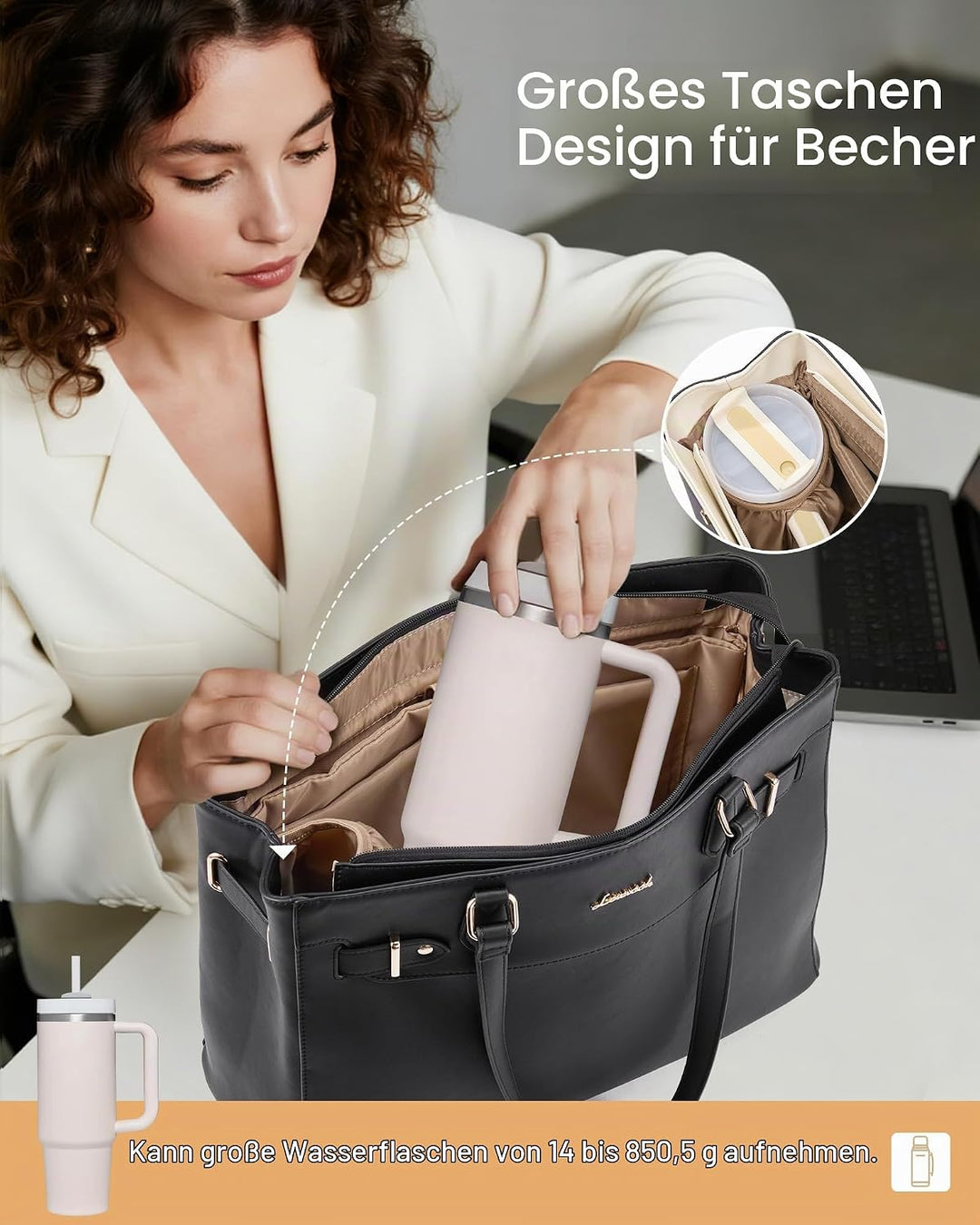 LOVEVOOK Handtasche Damen Mittelgross, 15,6" Shopper Tasche Arbeitstasche Elegant Laptoptasche Gross