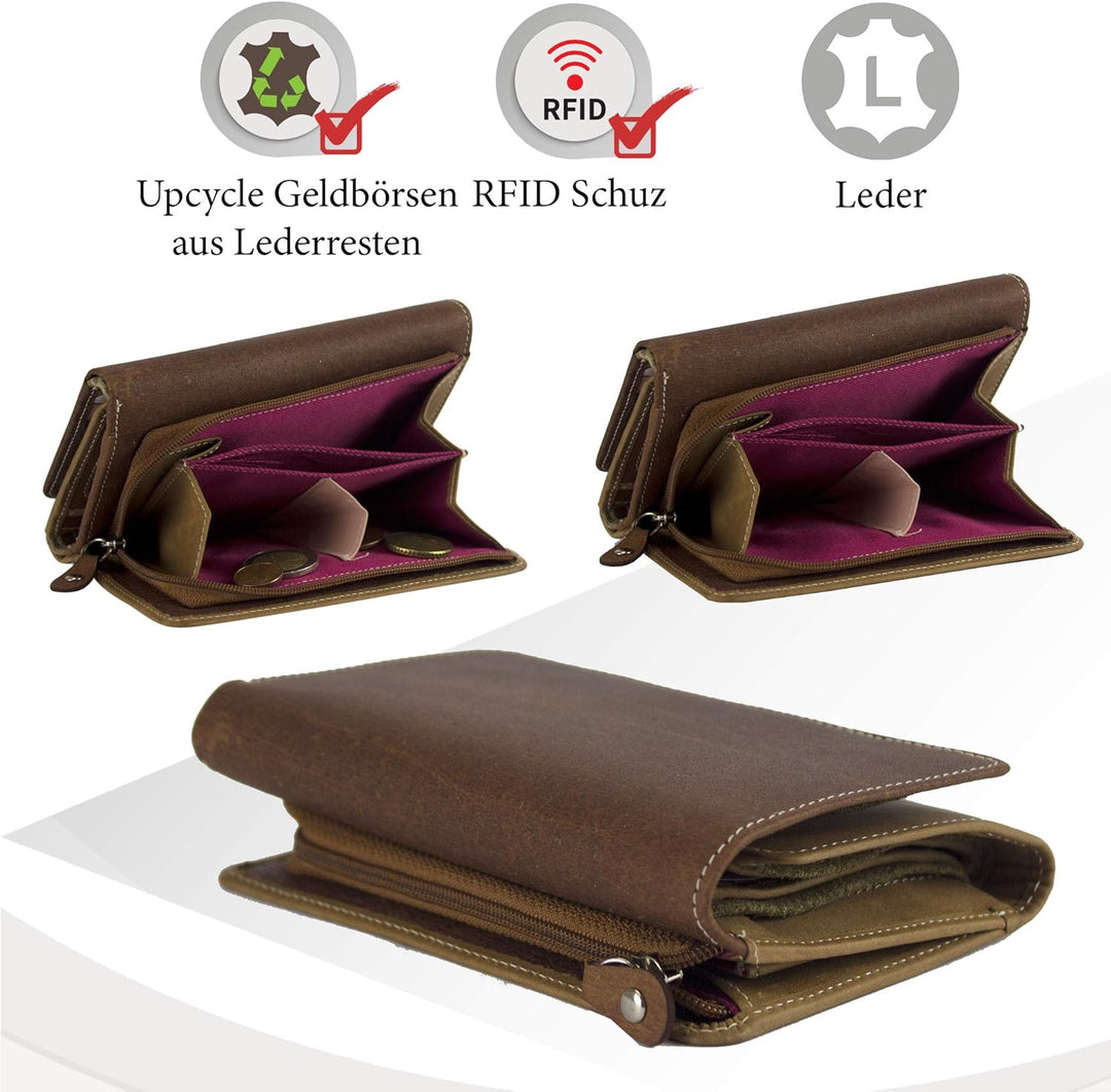 Sunsa Geldbörse. Damen grosse Geldbeutel. Leder Portemonnaie mit RFID Schutz. Brieftasche mit viele