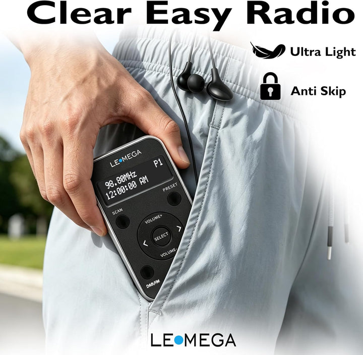 LEMEGA PR1L Taschen-DAB-Radio, FM-Radio, tragbares DAB+-Radio, inkl. Kopfhörer, wiederaufladbare Bat