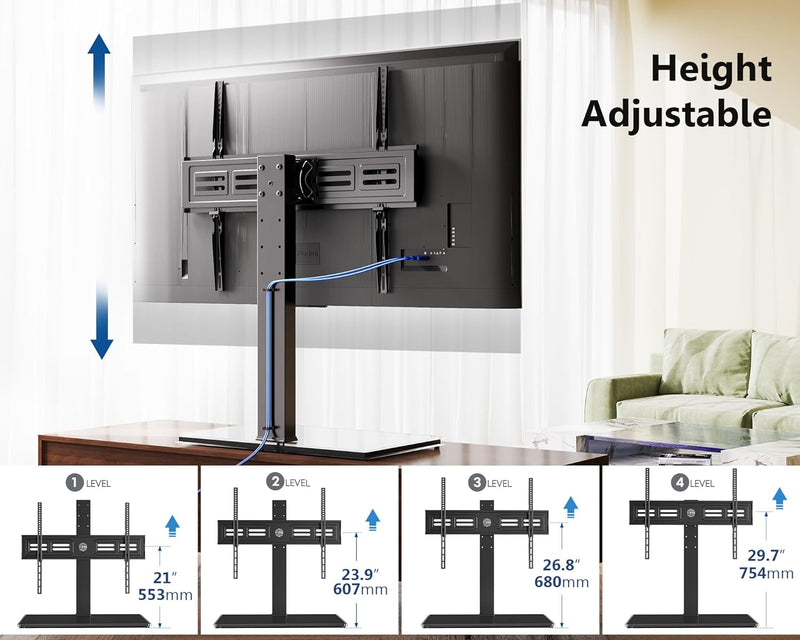 FITUEYES TV Standfuss 50-85 Zoll bis zu 50kg Universal TV Tischständer Schwenkbar Höhenverstellbar M