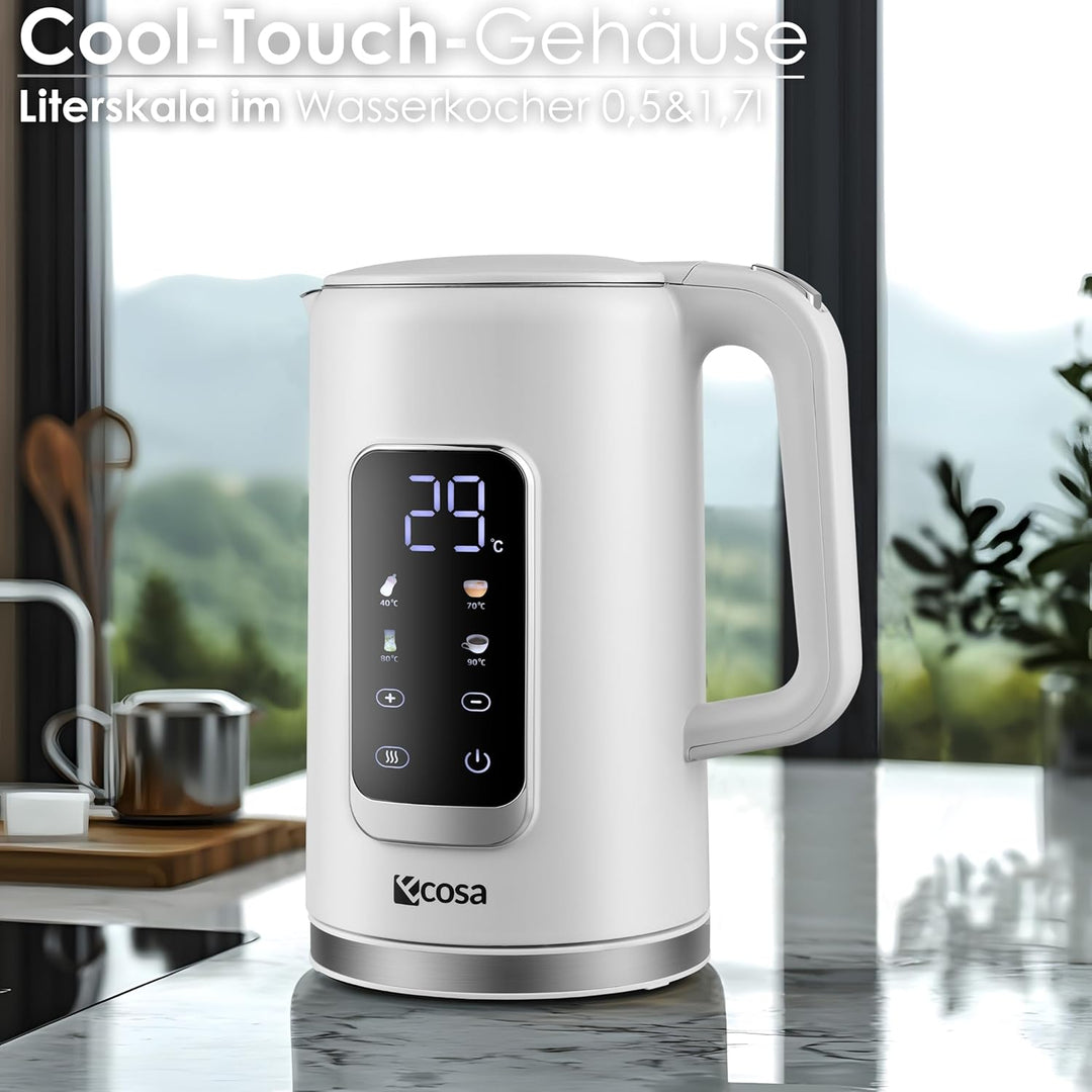 Wasserkocher Edelstahl mit Temperatureinstellung (40°C-100°C) 1,7 Liter 2200 Watt Teekocher 100% BPA