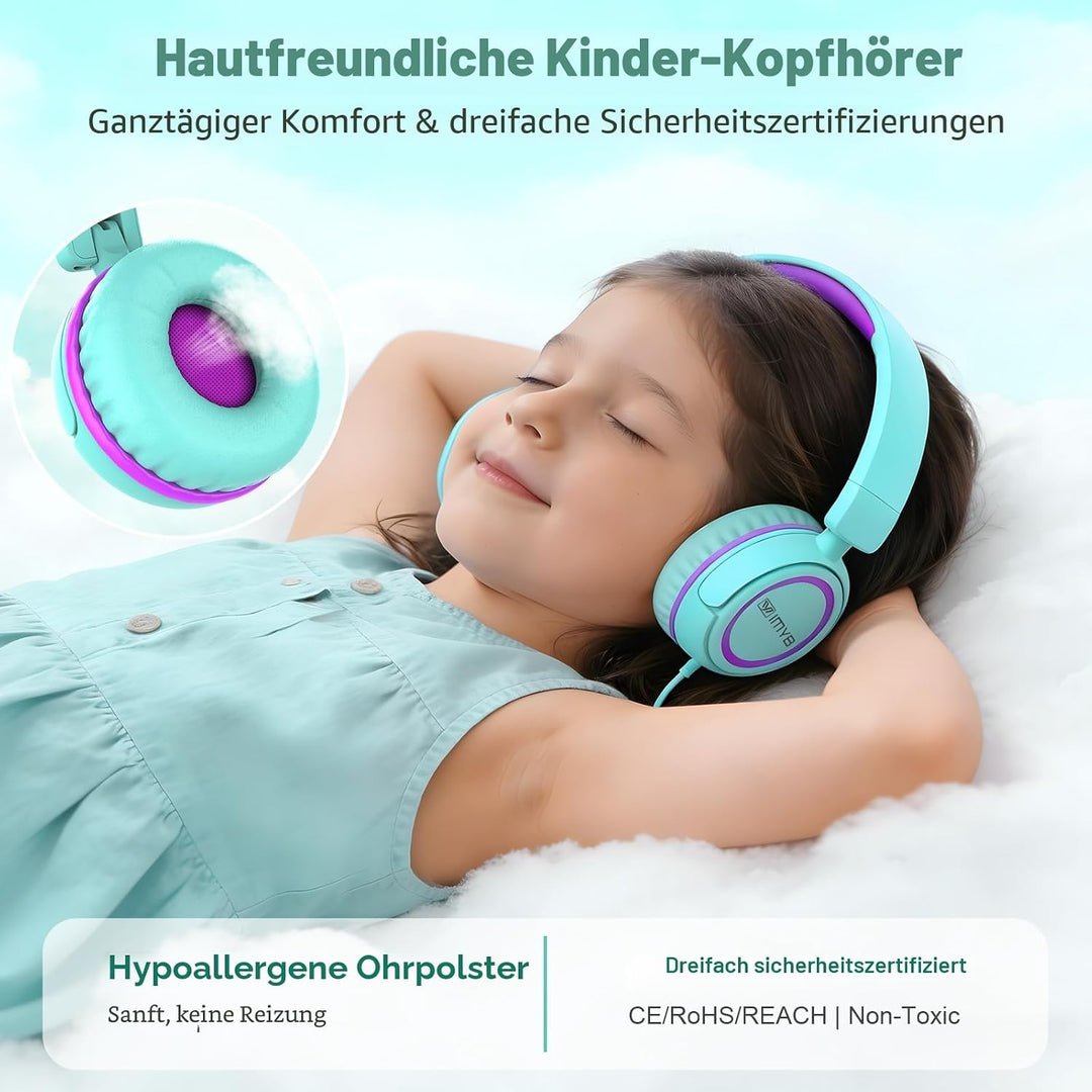 Kinder kopfhörer, Kopfhörer für Kinder mit Kabel, faltbar, Stereo Sound, Sichere Lautstärkebegrenzun