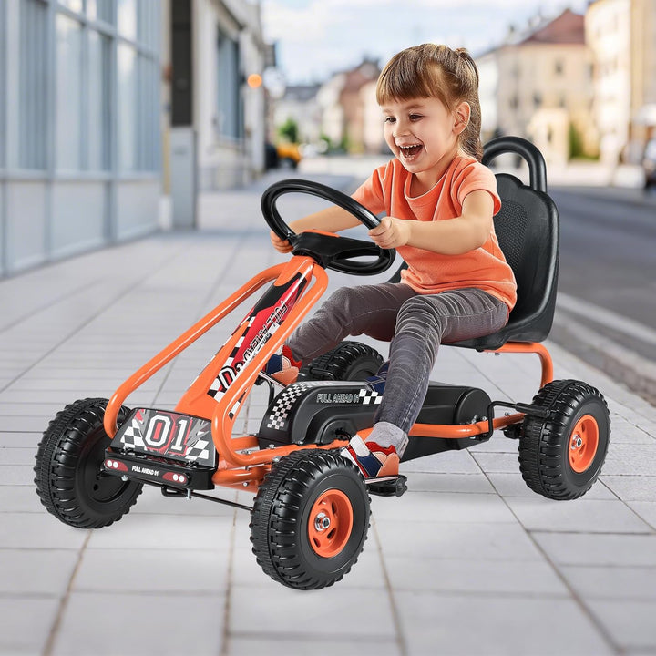 SOARS Kinderauto, Pedal-Gokart mit Sitzen verstellbar in 2 Positionen und 4 rutschfesten Rädern, Vor
