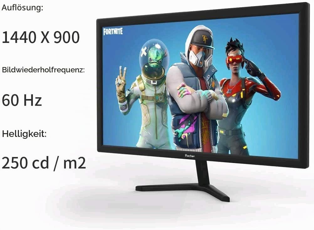 19 Zoll PC Monitor, Prechen Monitor 1440 * 900 mit HDMI- und VGA-Schnittstellen, 60 Hz, Helligkeit 2
