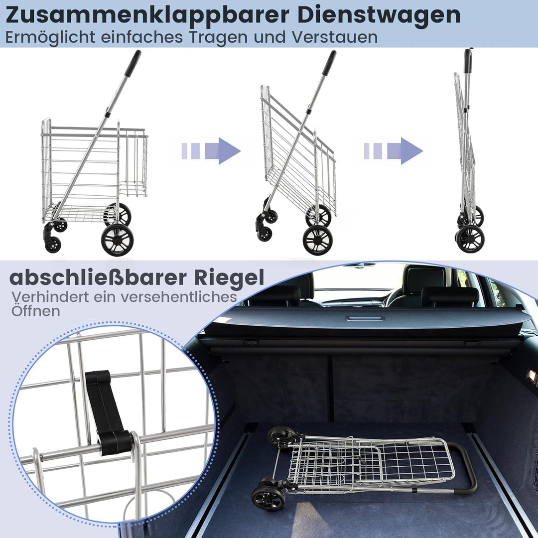 GYMAX Klappbarer Einkaufstrolley belastbar bis zu 20 kg, tragbarer Einkaufswagen mit Doppelkorb 48L+