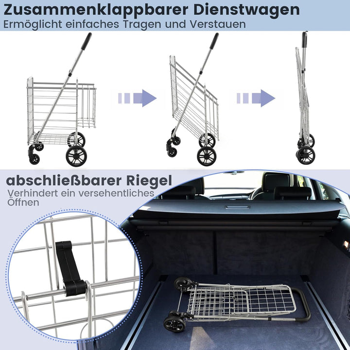 GYMAX Klappbarer Einkaufstrolley belastbar bis zu 20 kg, tragbarer Einkaufswagen mit Doppelkorb 48L+
