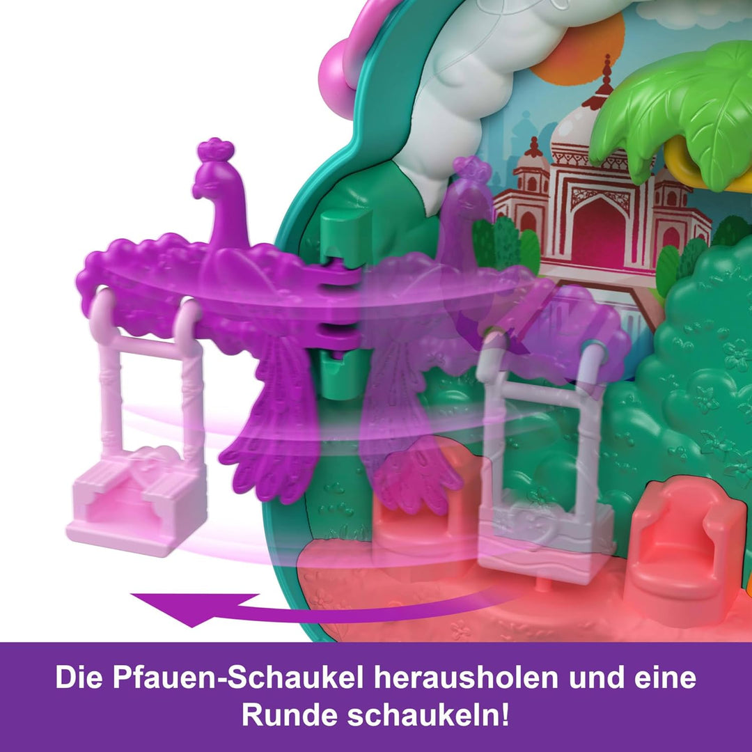Polly Pocket-Puppen und Spielset, Peacock Garden-Schatulle, Reisespielzeug mit 2 kleinen Puppen und