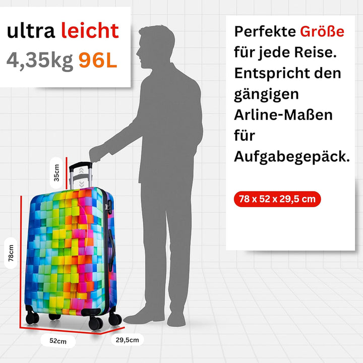 NOWI Hartschalenkoffer XL Gross – 102L Volumen – 8 Rollen 360° drehbar – Leichter ABS Koffer mit Zah