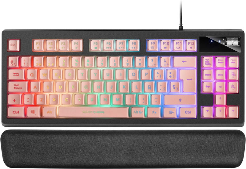 Mars Gaming MKAXPPT Kompakttastatur TKL H-Mech, RGB-Beleuchtung 9 Effekte, Gel Handballenauflage, Pi