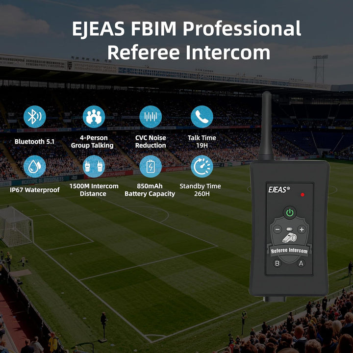 EJEAS FBIM Professionelles Fussball Schiedsrichter Bluetooth Intercom Headset Kommunikationssystem m