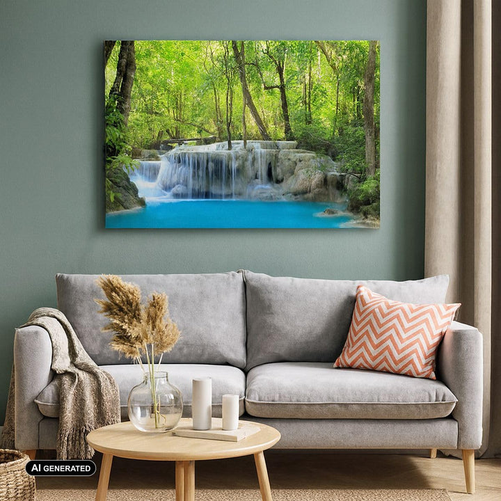 ARTTOR Bilder auf Leinwand 100x70cm Leinwandbild Wasserfall Wald Umwelt Gross Wanddeko Bild Schlafzi