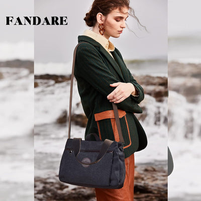 FANDARE Retro Handtaschen Leinwand Schultertasche Damen Umhängetasche Frauen Crossbody Messenger Bag