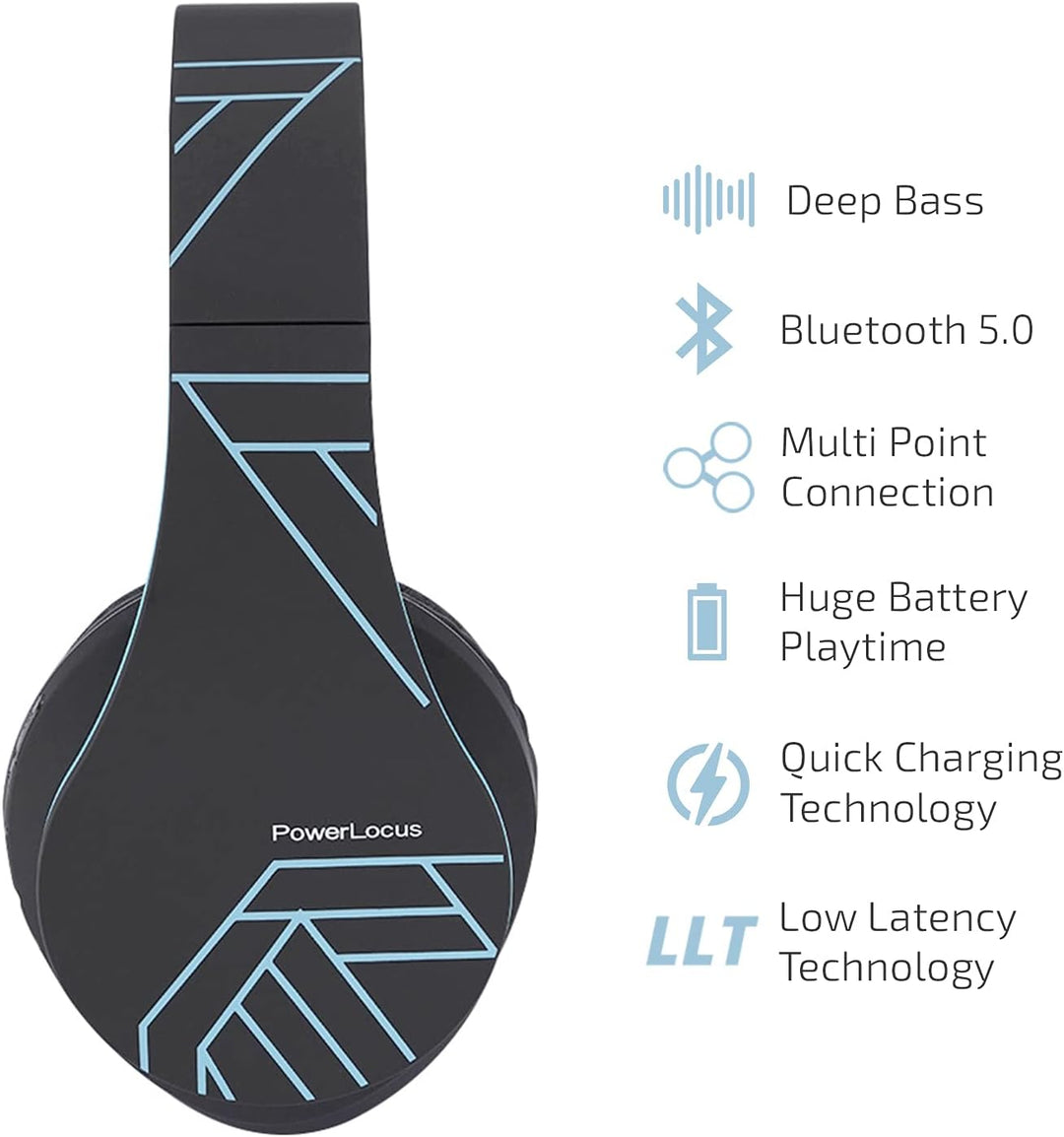 PowerLocus Kabellose Kopfhörer Over Ear, Kopfhörer Bluetooth mit Mikrofon, Faltbar, weiche Ohrpolste