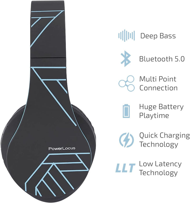 PowerLocus Kabellose Kopfhörer Over Ear, Kopfhörer Bluetooth mit Mikrofon, Faltbar, weiche Ohrpolste