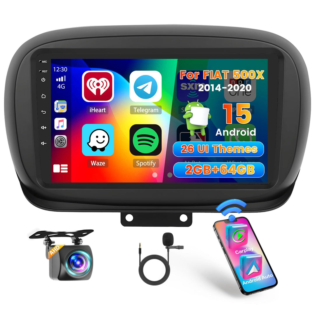 Hikity 2+64G Android 15 Autoradio Für FIAT 500X 2014-2020 Mit Wireless CarPlay Android Auto Mirror L