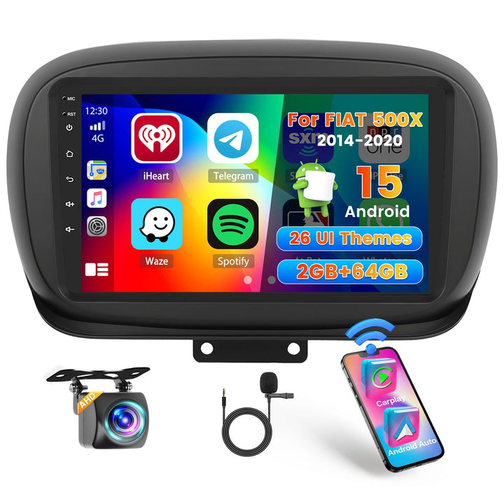 Hikity 2+64G Android 15 Autoradio Für FIAT 500X 2014-2020 Mit Wireless CarPlay Android Auto Mirror L