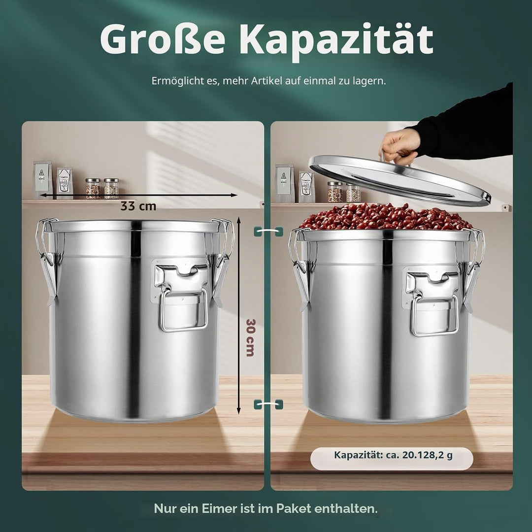 Edelstahl Getreidebehälter 21L Luftdichter Edelstahl Eimer mit Deckel und Griff für Reis, Mehl und G