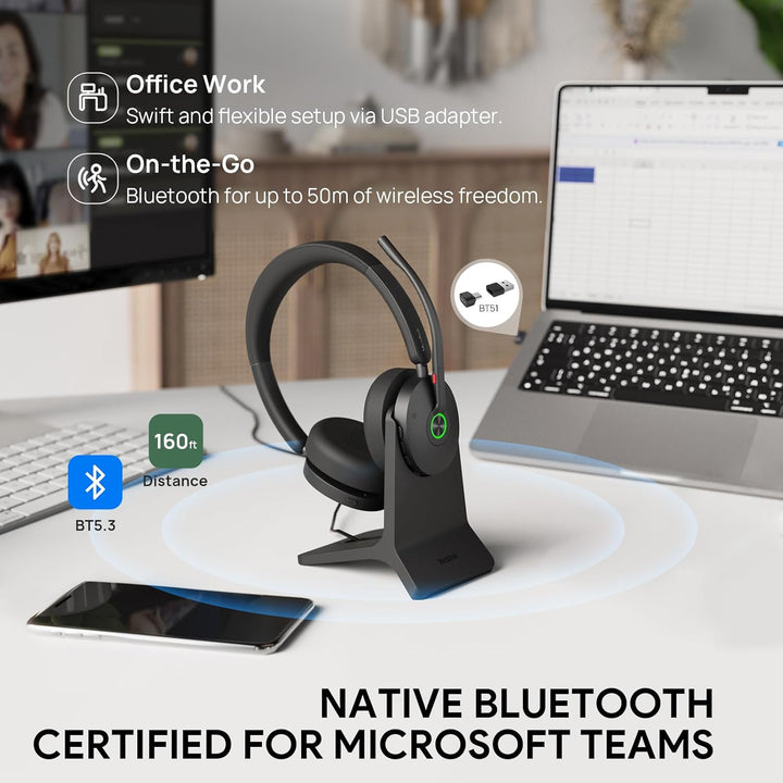 Yealink BH74 mit Ladestation ANC Kabelloses Bluetooth Headset mit Mikrofon, 6X Hybride Geräuschunter