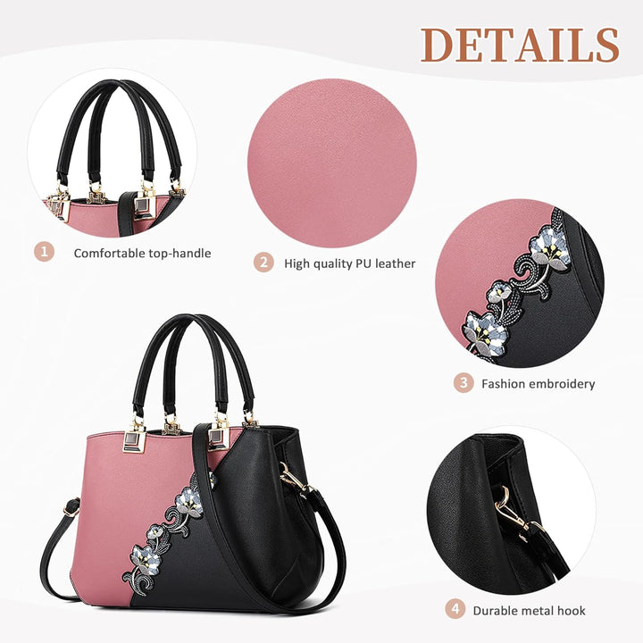DIRRONA Damen Handtasche Mode Blumenmuster Schulterbeutel Grosse Kapazität Umhängetasche Casual Reis